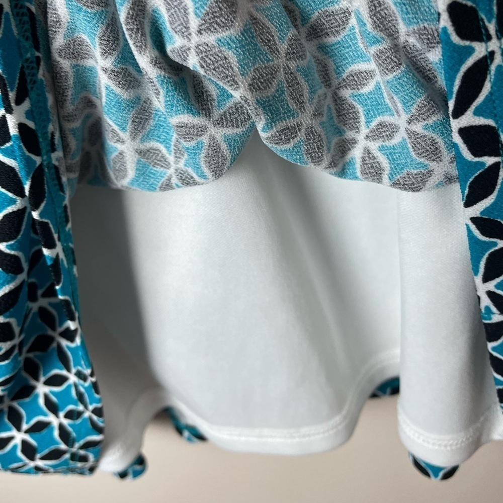 Ann Taylor Black Label Dress Geometric Print Faux Wrap Sz 8 Sleeveless Teal - Picture 5 of 10